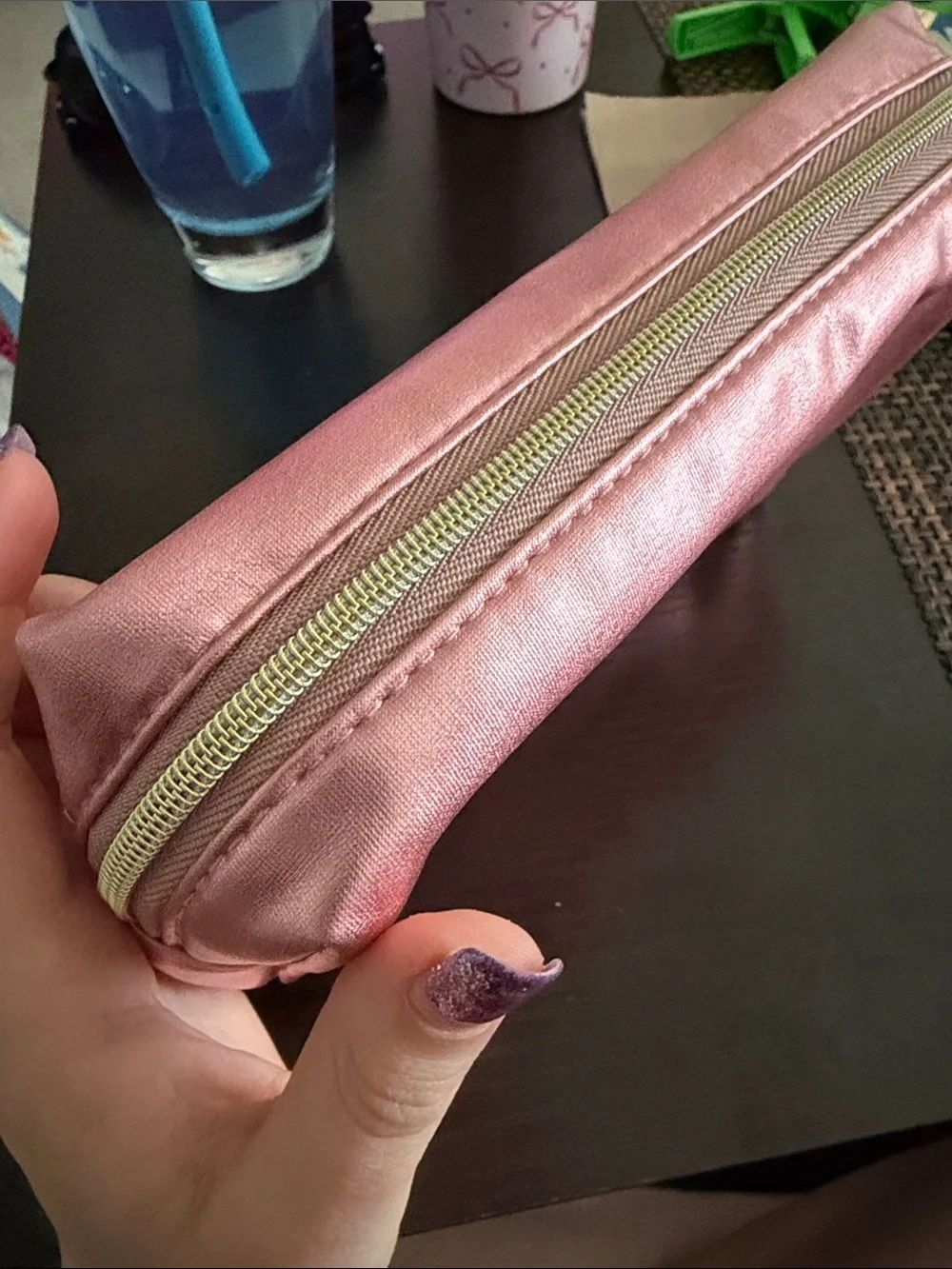 Lancôme Pink Metallic Cosmetic Pouch